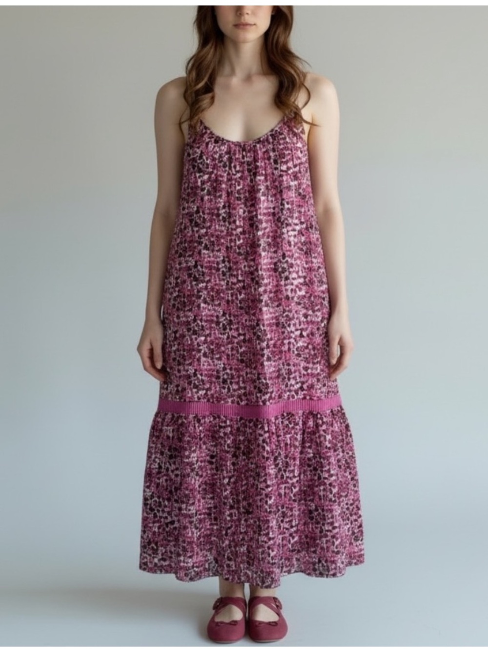 Anna Cate "Lizzie" Confetti Pink Floral Abstract Print Sleeveless Midi Dress - S